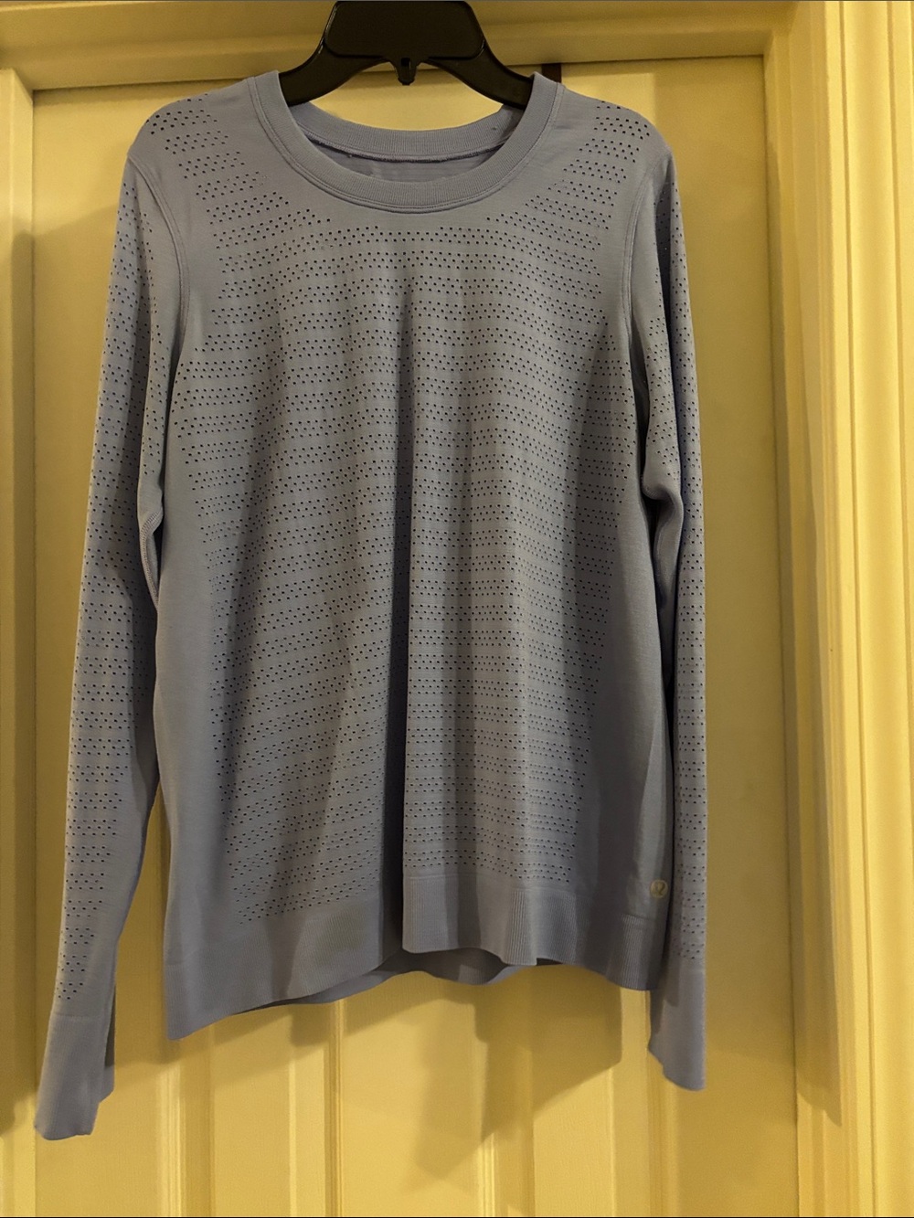 lululemon athletica Light Blue Perforated Crewneck lightweight long sleeve shirt